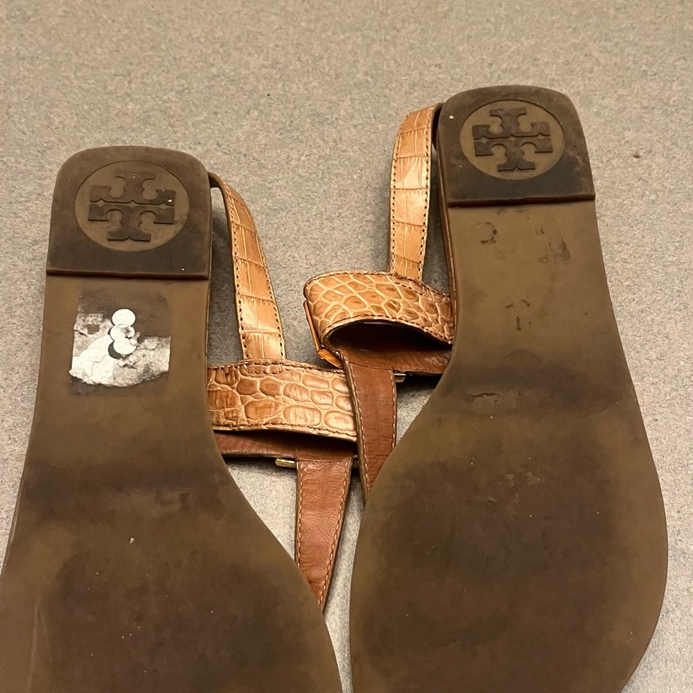 Tory Burch Brown Croc-Embossed Sandals